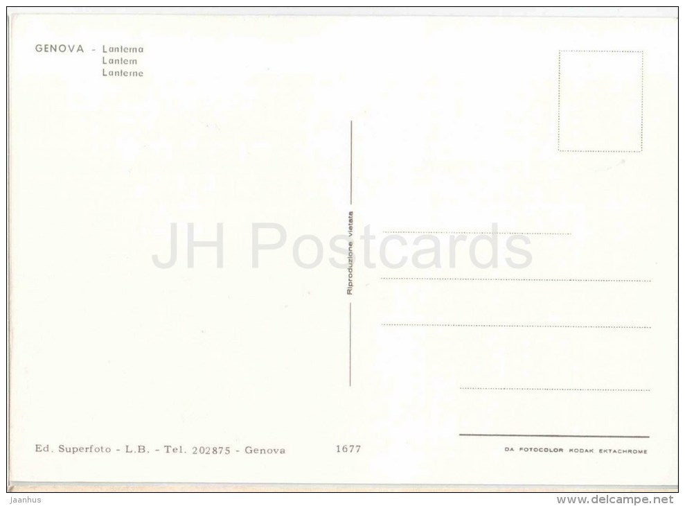 Lanterna - Lighthouse of Genoa - Genova - Genoa 1677 - Italia - Italy - unused - JH Postcards