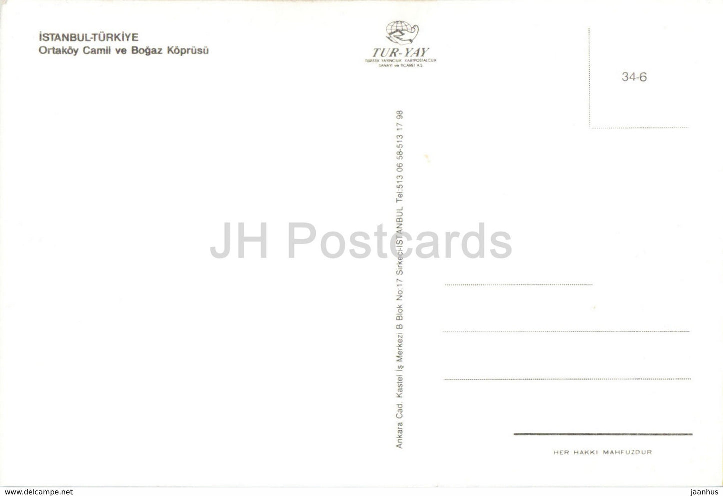 Istanbul - Ortakoy Mosque and Bosphorus Bridge - 34/6 - Tur-Yay - Turkey - unused