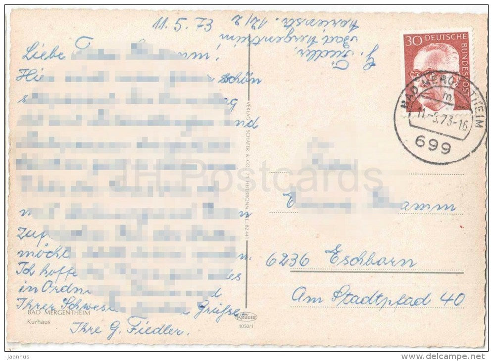 Bad Mergentheim - Kurhaus - 1050/1 - Germany - 1973 gelaufen - JH Postcards