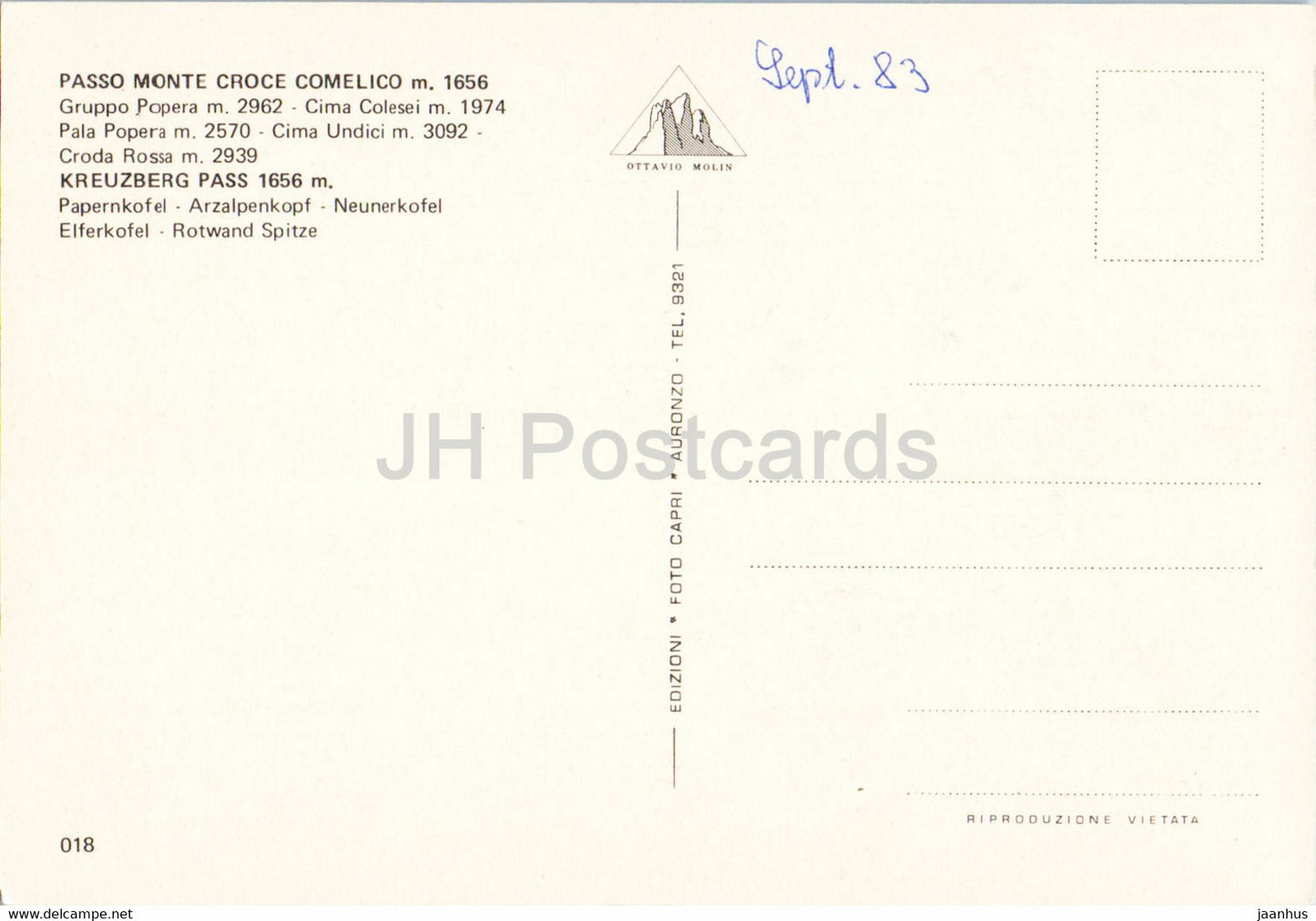 Passo Monte Croce Comelico - Gruppo Popera - Cima Colesei - Pala Popera - Cima Undici - 018 - 1983 - Italy - used