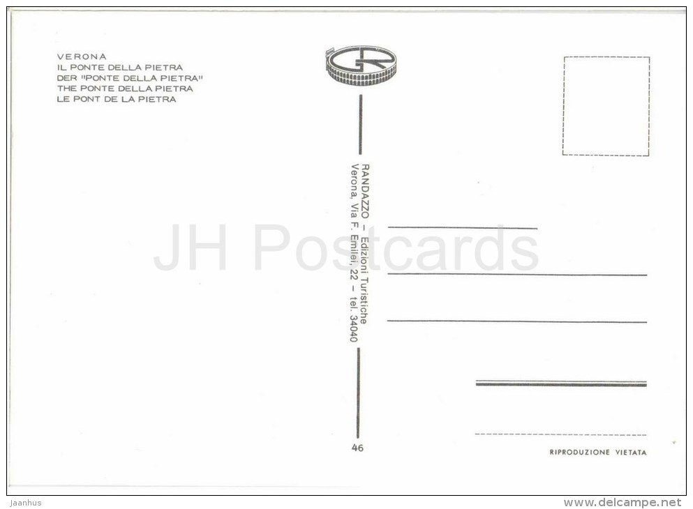 Il Ponte della Pietra - Pietra bridge - Verona - Veneto - 46 - Italia - Italy - unused - JH Postcards
