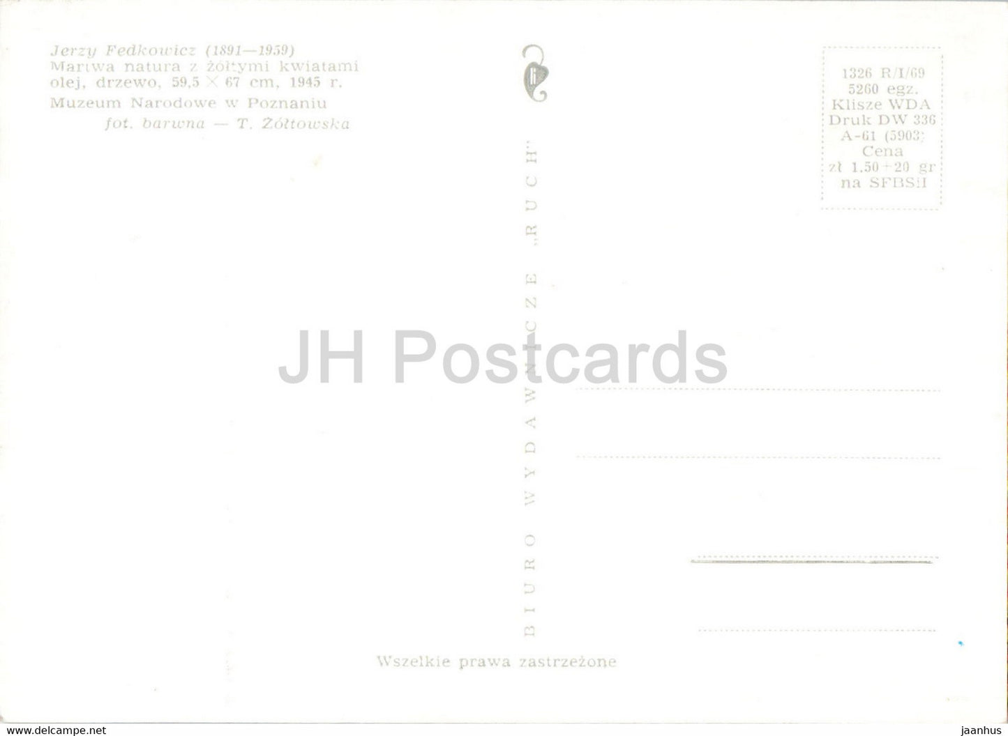 painting by Jerzy Fedkowicz - Martwa natura z zoltymi kwiatami - Yellow Flowers - Polish art - Poland - unused