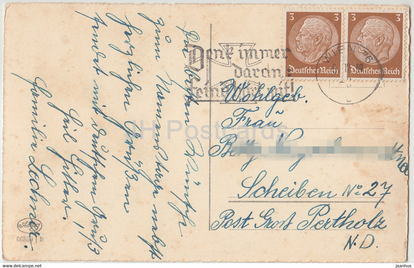 Herzlichen Gluckwunsch zum Namenstage - flowers - vase - old postcard - 1939 - Germany - used