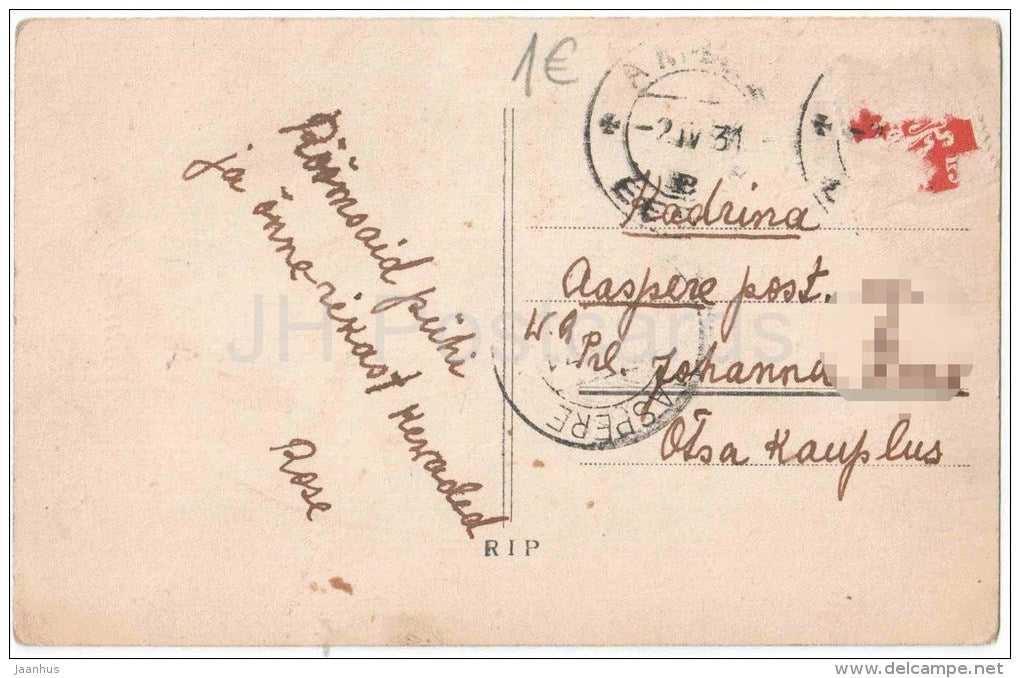 easter greeting card - church - bells - RIP 1960 - circulated in Estonia 1931 Aaspere - JH Postcards