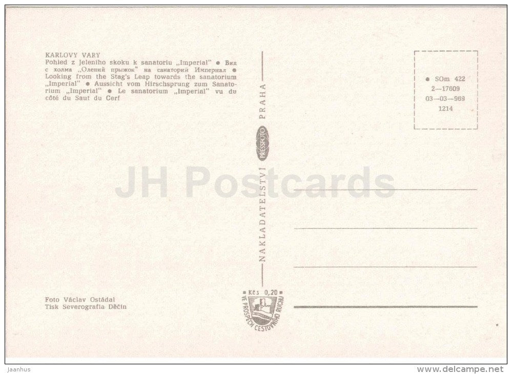 Karlovy Vary - Karlsbad - looking from the Stag´s Leap towards the sanatorium Imperial - Czechoslovakia - Czech - - JH Postcards