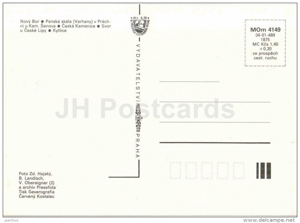 Luzicke Hory - Novy Bor - Panska skala - Ceska Kamenice - Kytlice - Ceska Lipa - Czechoslovakia - Czech - unused - JH Postcards