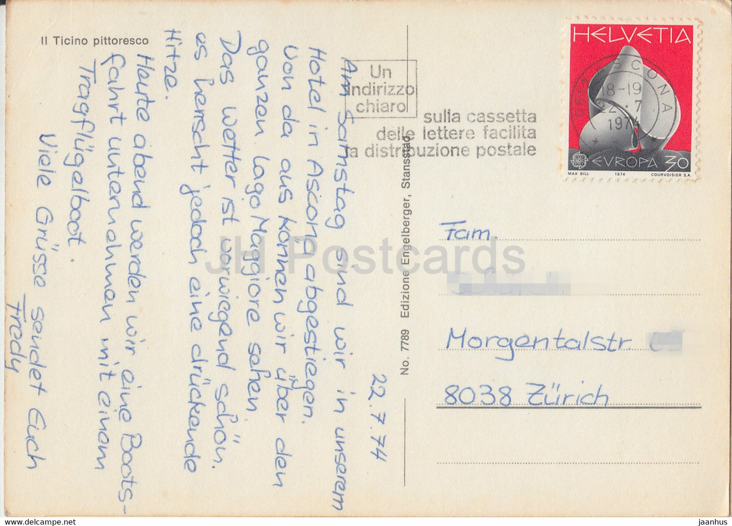 Il Ticino Pittoresco - vieille femme - 7789 - 1974 - Suisse - utilisé