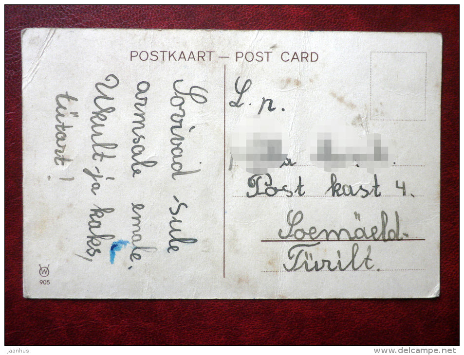 Birthday Greeting Card - girl - flowers - WO 905 - 1920s-1930s - Estonia - used - JH Postcards