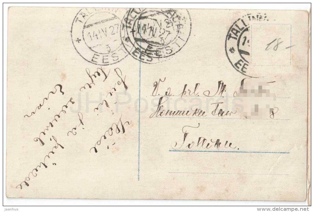 easter greeting card - woman - eggs - EAS 7391/2 - circulated in Estonia 1927 Tallinn - JH Postcards