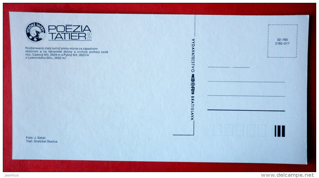 Ladovy , Pysny and Lomnicke peaks - Tatra Mountains - Tatra Poetry - Czech Republic - Czechoslovakia - unused - JH Postcards