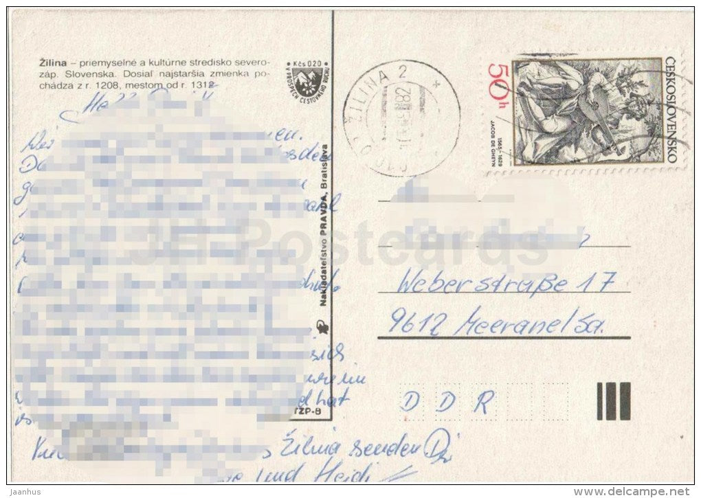 Zilina - church - monument - Czechoslovakia - Slovakia - used 1982 - JH Postcards