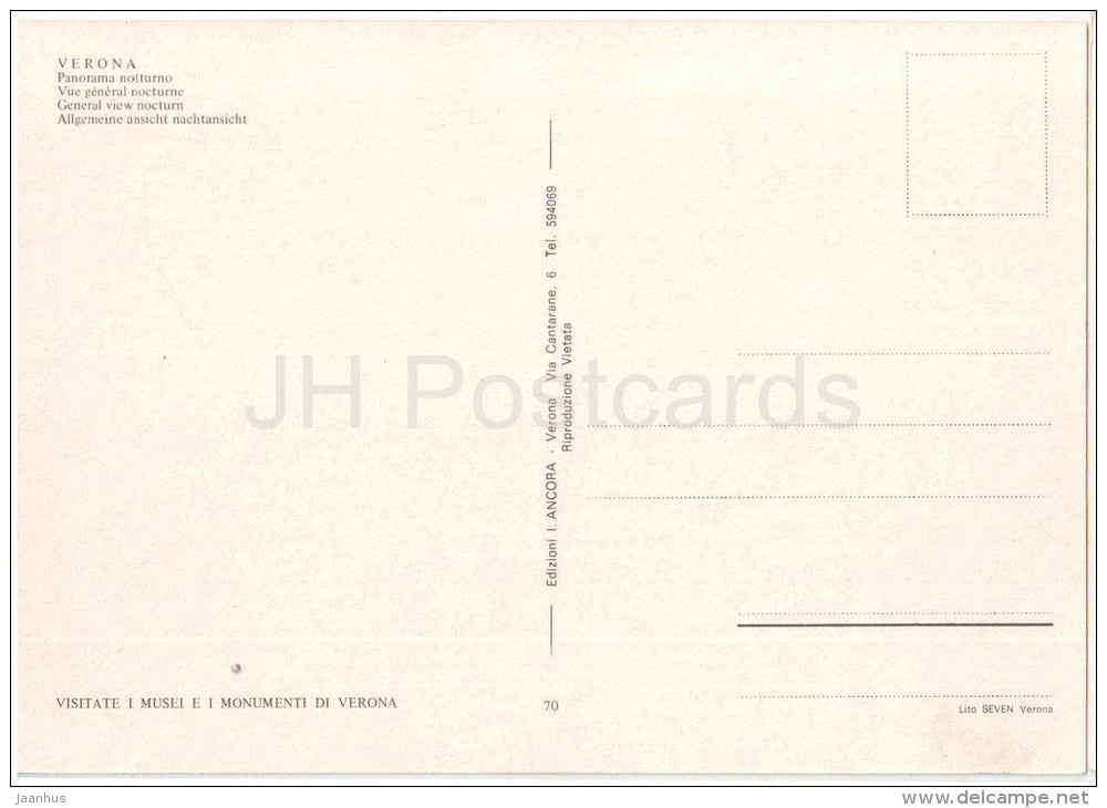Panorama Notturno - General view nocturn - Verona - Veneto - 70 - Italia - Italy - unused - JH Postcards