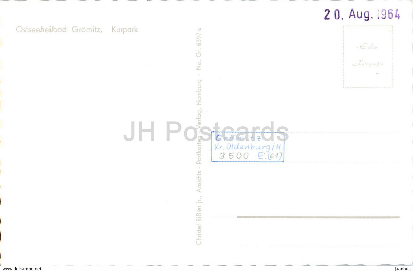 Ostseeheilbad Gromitz - Kurpark - cygne - oiseaux - carte postale ancienne - Allemagne - inutilisé