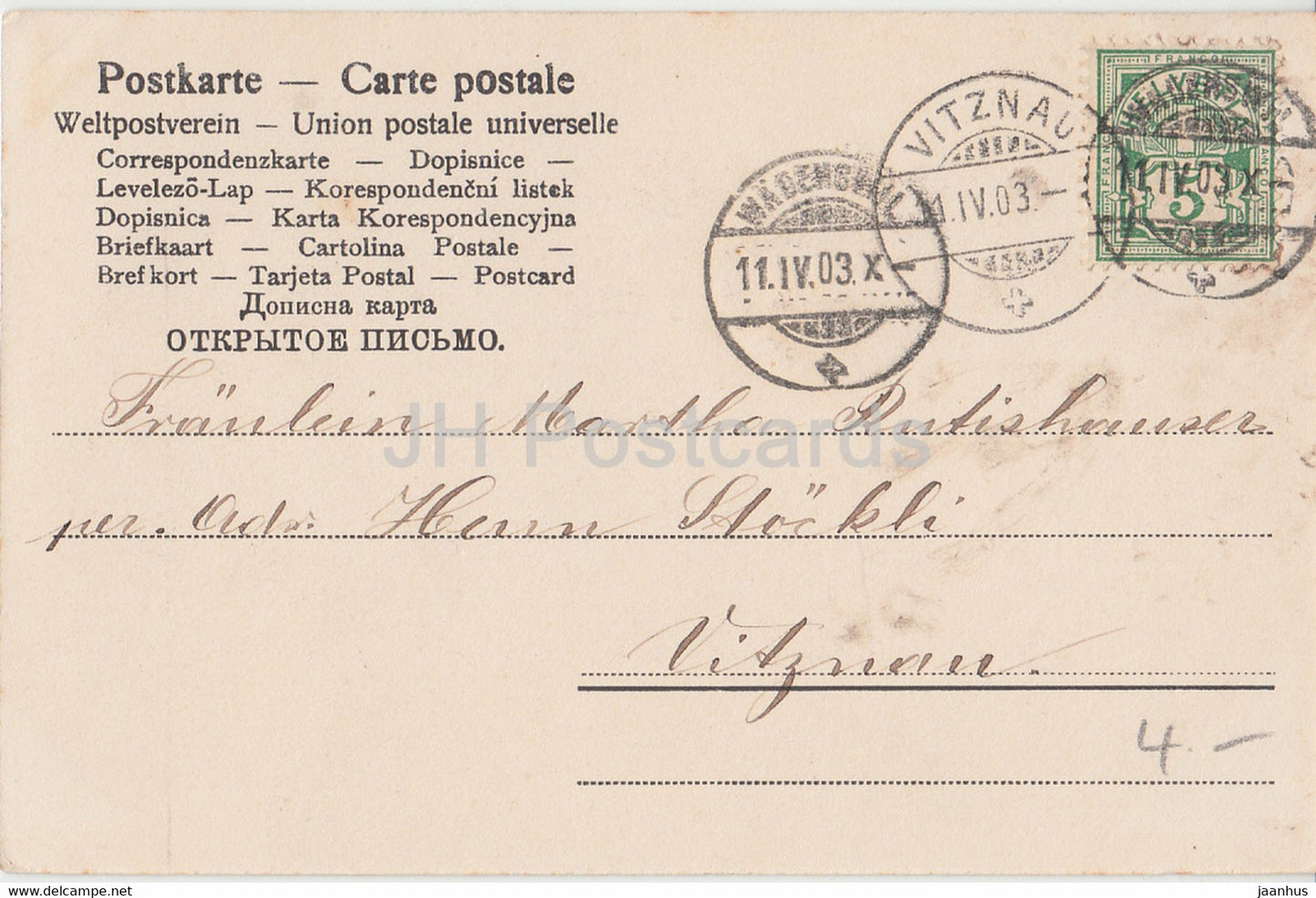 Easter Greeting Card - Frohliche Ostern - chicken - old postcard - 1903 - Germany - used