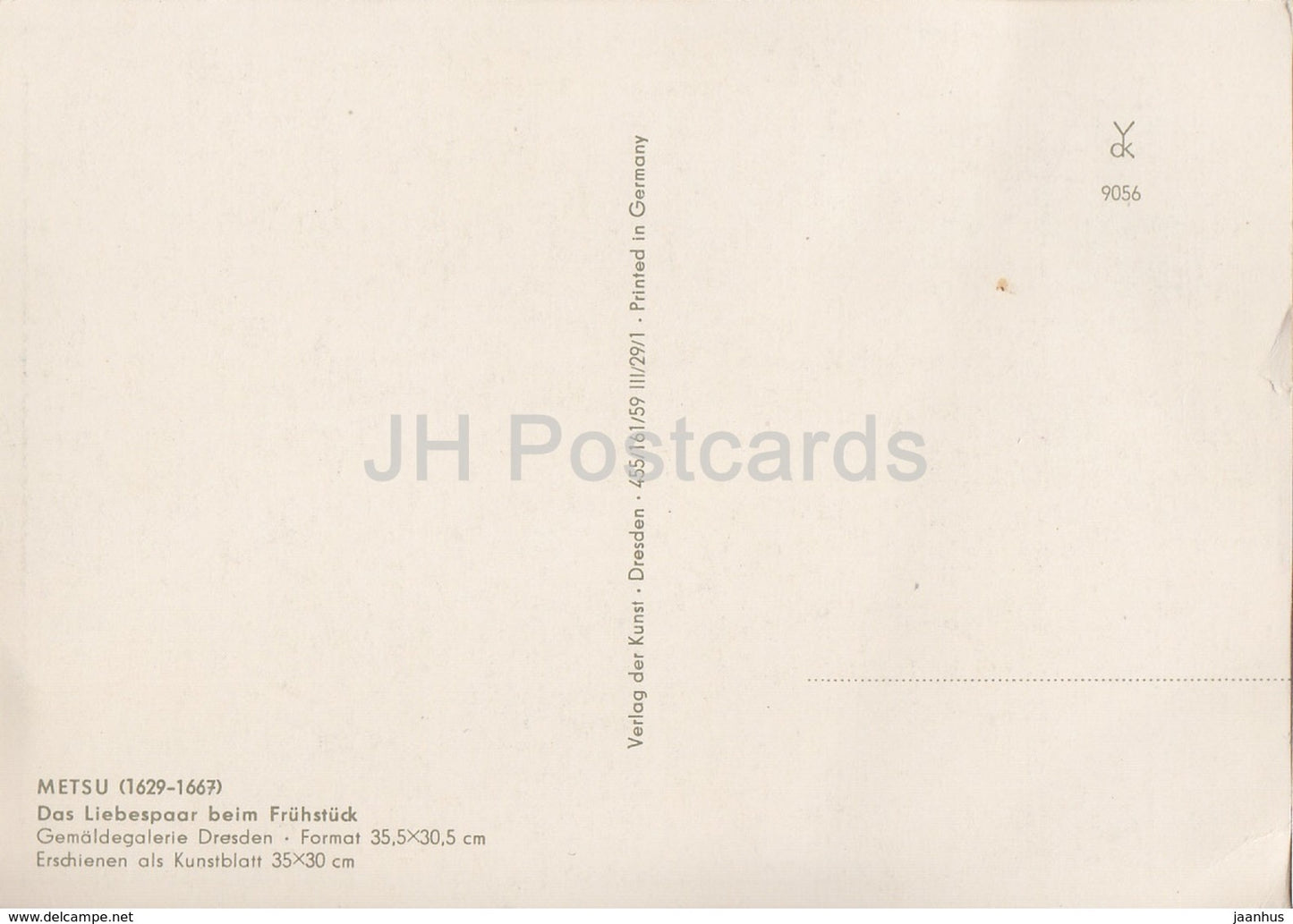 painting by Metsu - Das Liebespaar beim Fruhstuck - Dutch art - Germany DDR - unused