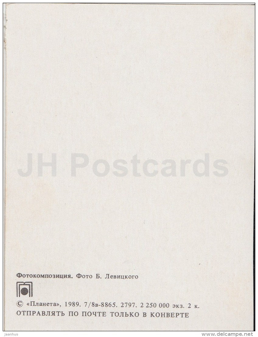 mini Birthday greeting card - flowers composition - rose - 1989 - Russia USSR - unused - JH Postcards