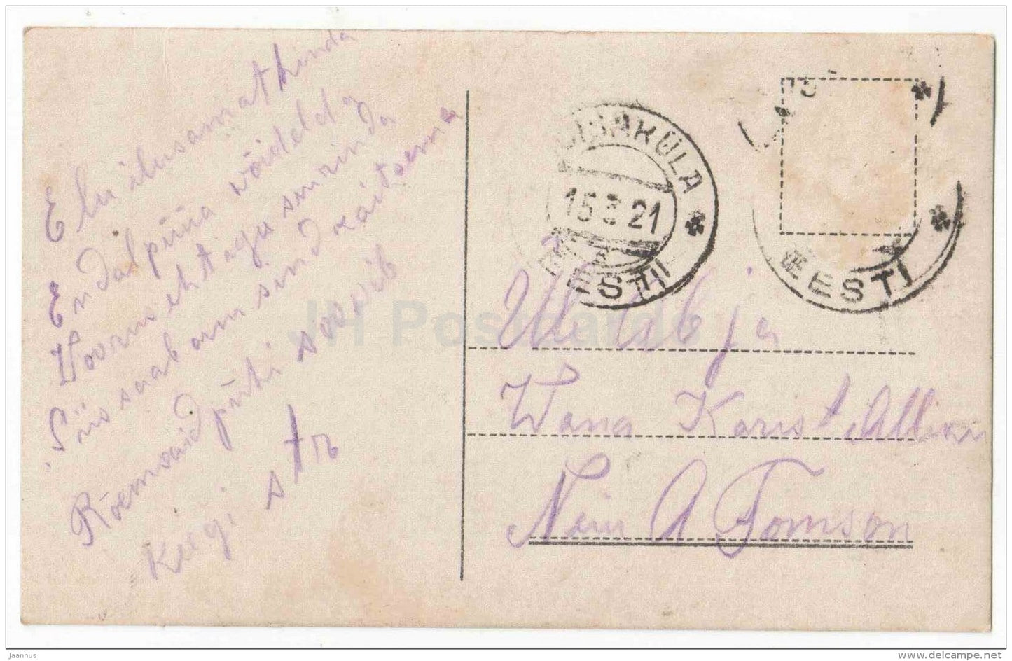 man and woman - couple - 18 - France - circulated in Estonia Mõisaküla 1921 - JH Postcards