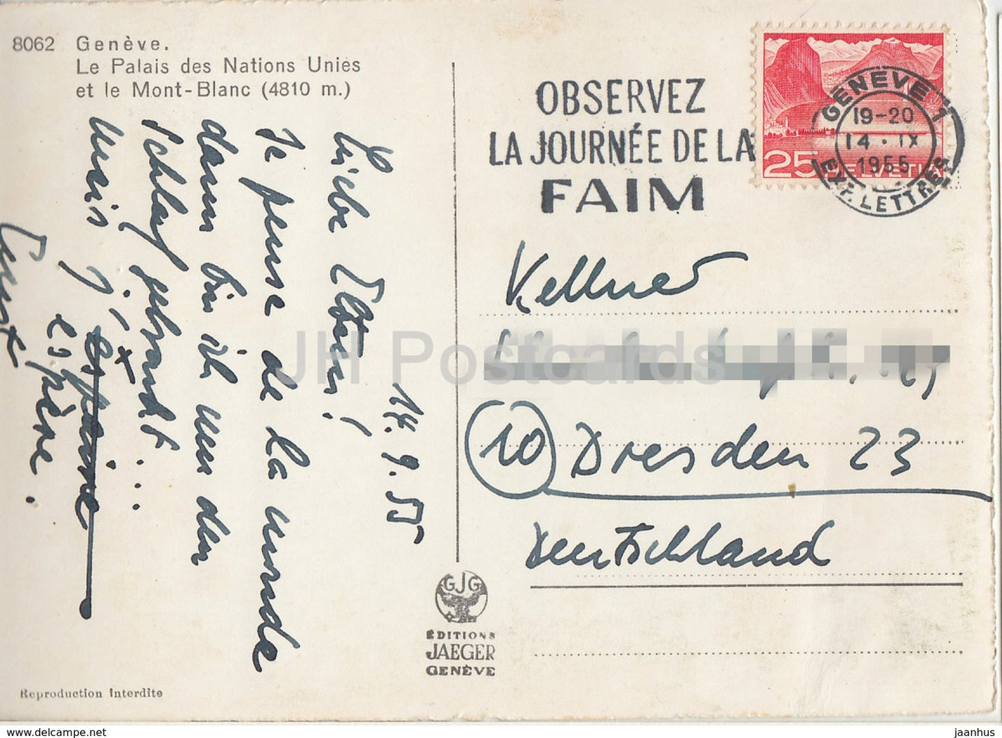 Geneve - Geneva - Le Palais des Nations Unies et le Mont Blanc 4810 m - 8062 - 1955 - Switzerland - used