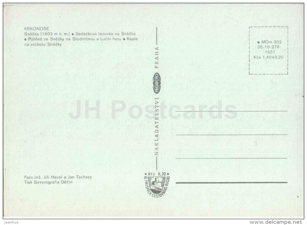 Snezka - chapel - Chairlift to Snezka - Czech - Czechoslovakia - unused - JH Postcards