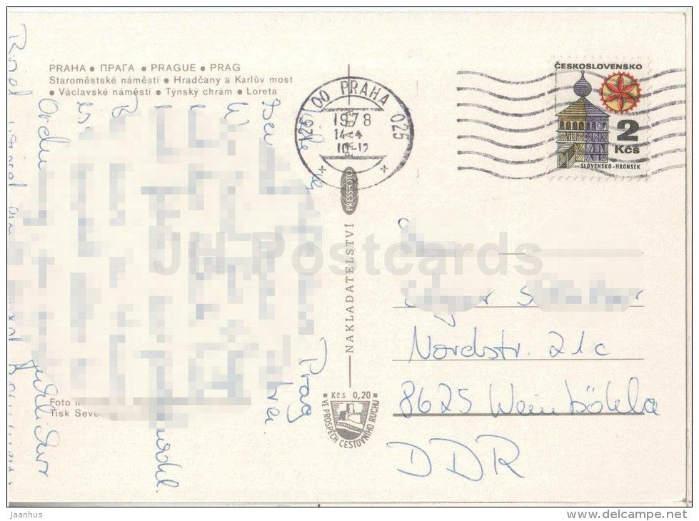 Praha - Prague - Old Town Square - Hradcany and Charles bridge - Vaslav square - Czechoslovakia - Czech - used 1978 - JH Postcards