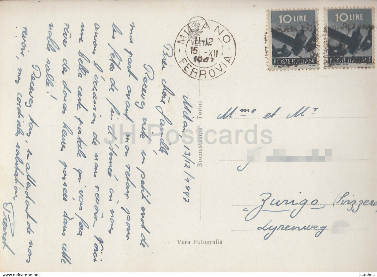 Milan - Milan - Teatro alla Scala - tram - voiture - théâtre - carte postale ancienne - 1947 - Italie - utilisé