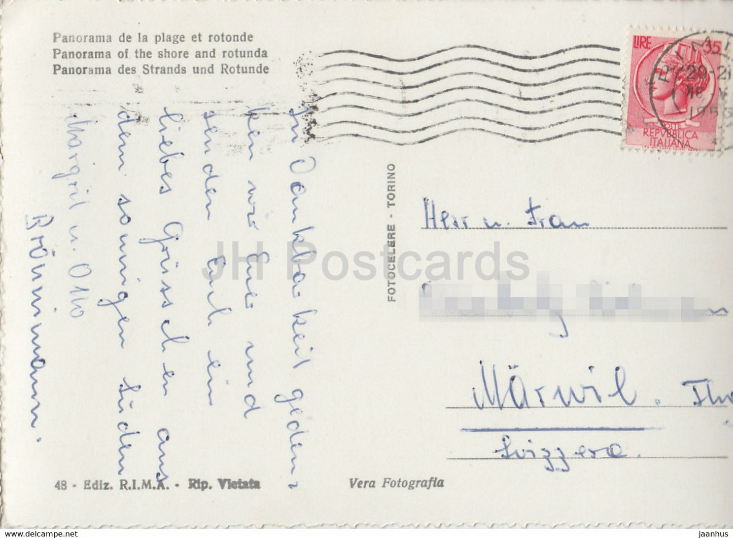 Rimini - Panorama spiaggia e rotonda - Panorama of the shore and rotunda - old postcard - Italy - used