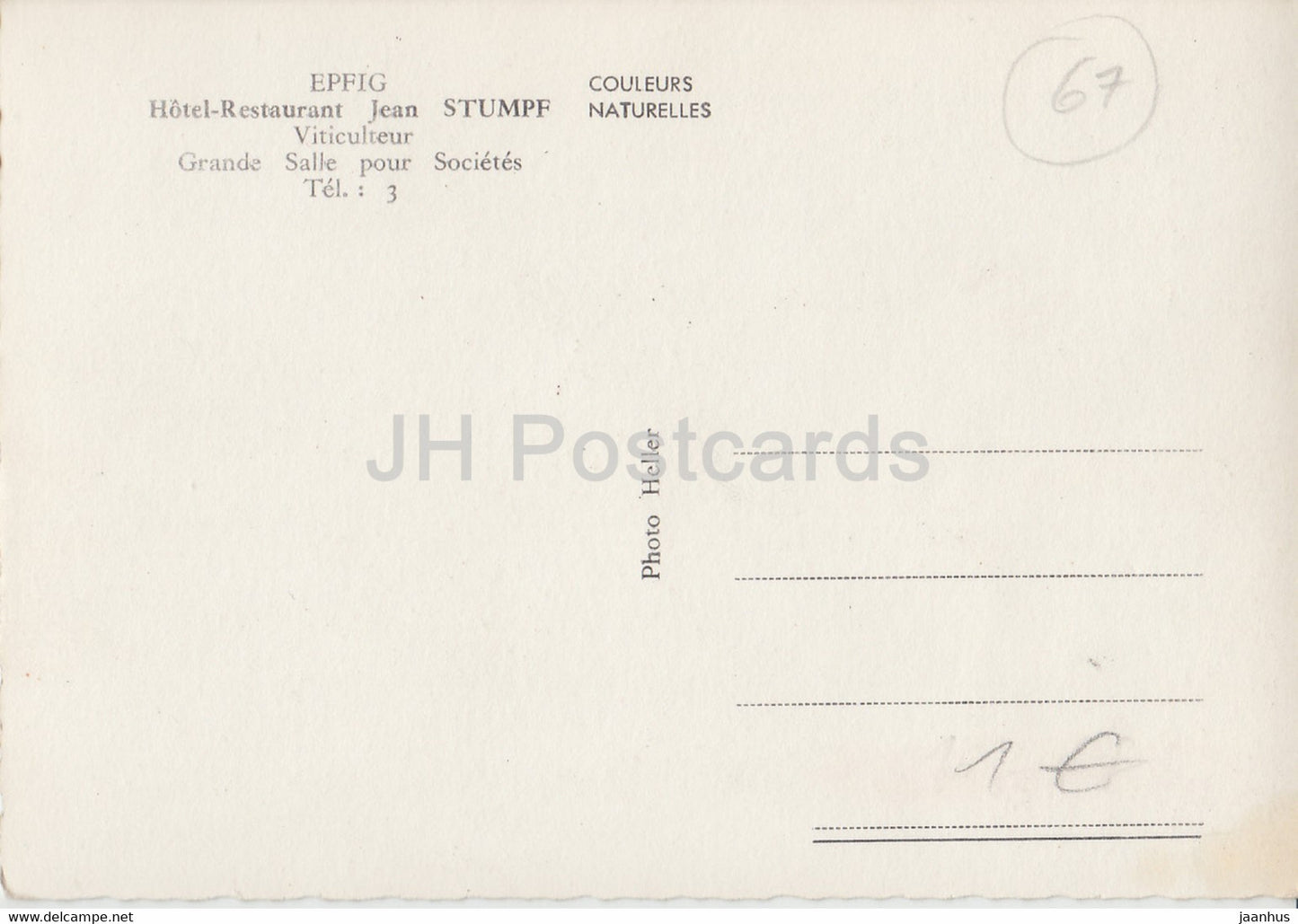 Epfig - hotel restaurant Jean Stumpf - France - unused