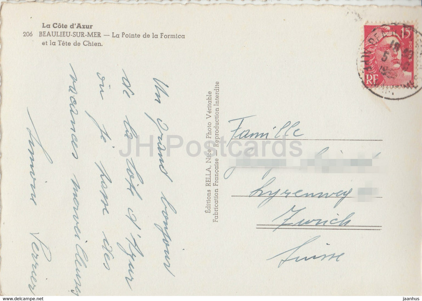 La Côte d'Azur - Beaulieu Sur Mer - La Pointe de la Formica et la Tête de Chien - alte Postkarte - 1950er Jahre - Frankreich - gebraucht