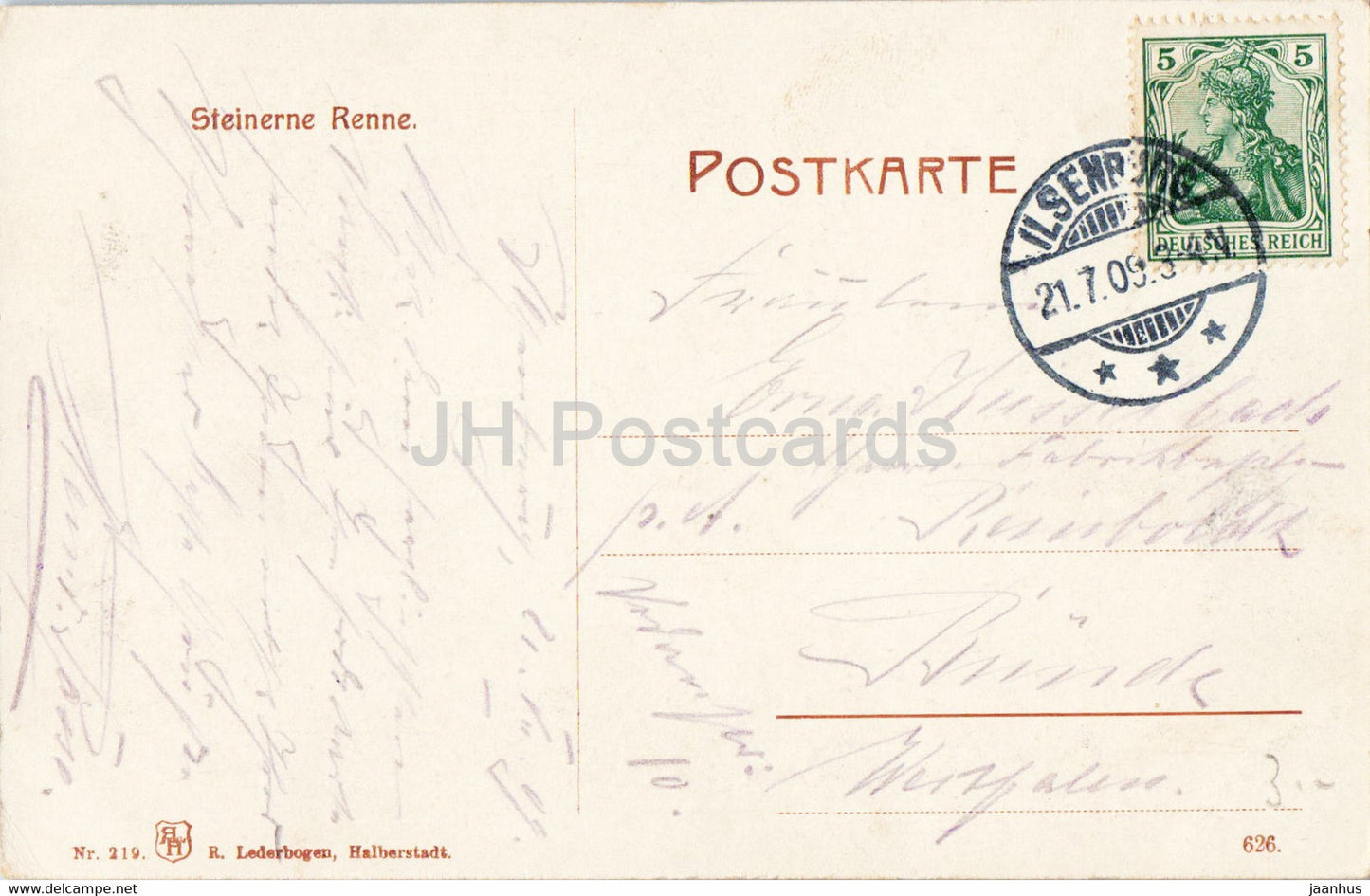 Steinerne Renne - 219 - alte Postkarte - 1909 - Deutschland - gebraucht