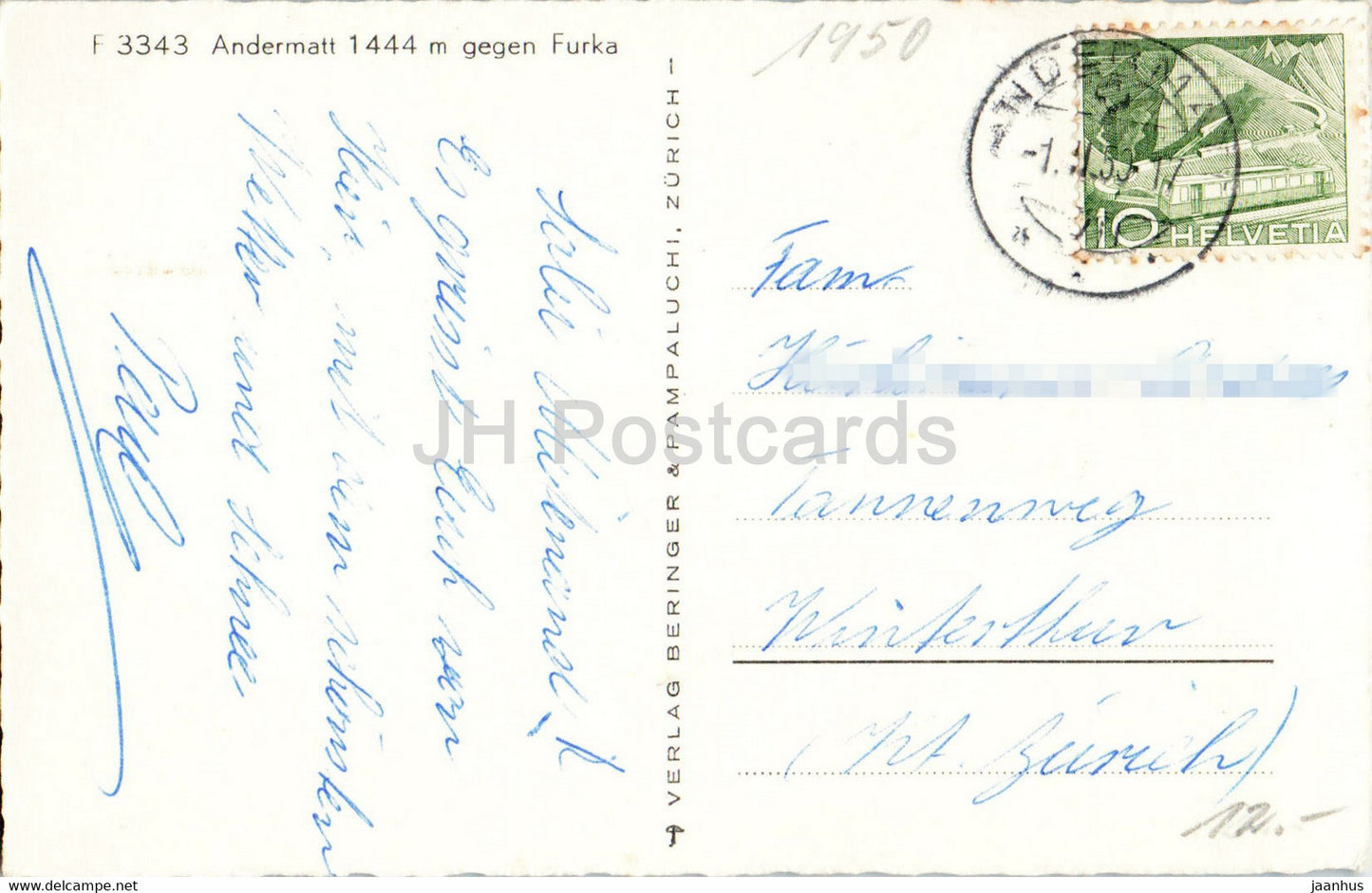 Andermatt 1444 m gegen Furka - F3343 - 1950 - carte postale ancienne - Suisse - utilisé