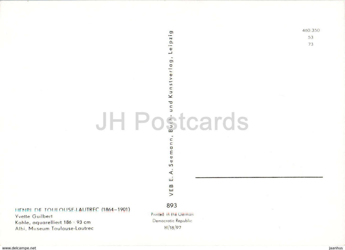 painting by Henri de Toulouse-Lautrec - Yvette Guilbert - French art - Germany DDR - unused