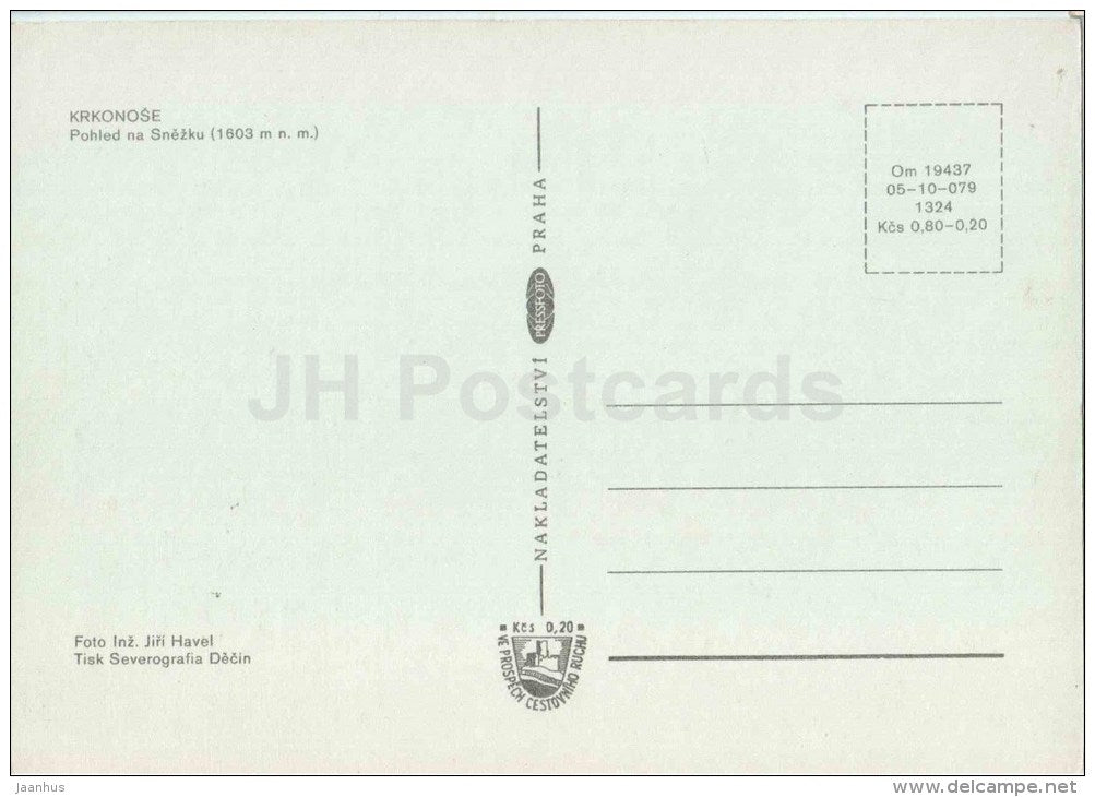 Krkonose - view at Snezka mountain , 1603 m - Czech - Czechoslovakia - unused - JH Postcards