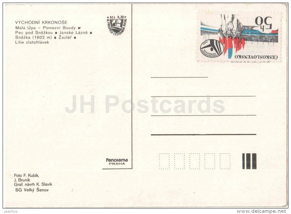 Eastern Krkonose - Mala Upa - Pomezni shed - Pec pod Snezkou - Janske Lazne - Snezka Czechoslovakia - Czech - unused - JH Postcards