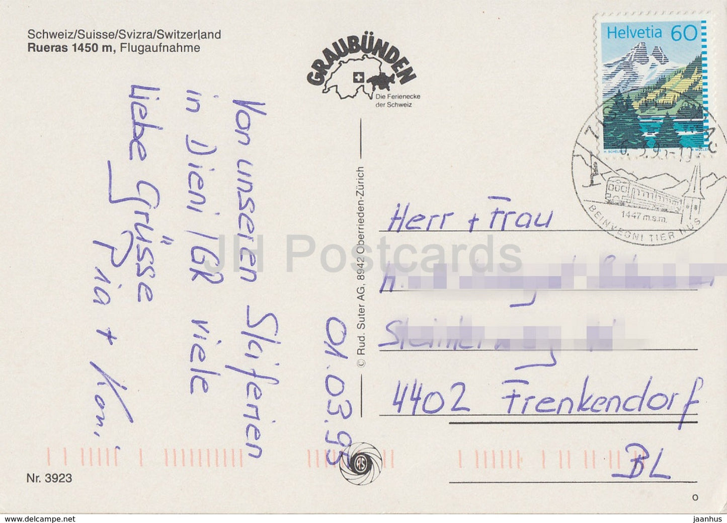 Rueras 1450 m - 3923 - 1995 - Switzerland - used