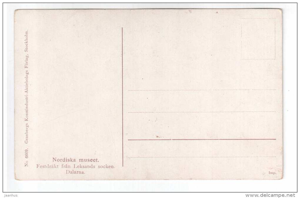 party folk costume from Leksand parish Dalarna , Norway - Nordiska Museet - 66009 - signed - old postcard - unused - JH Postcards