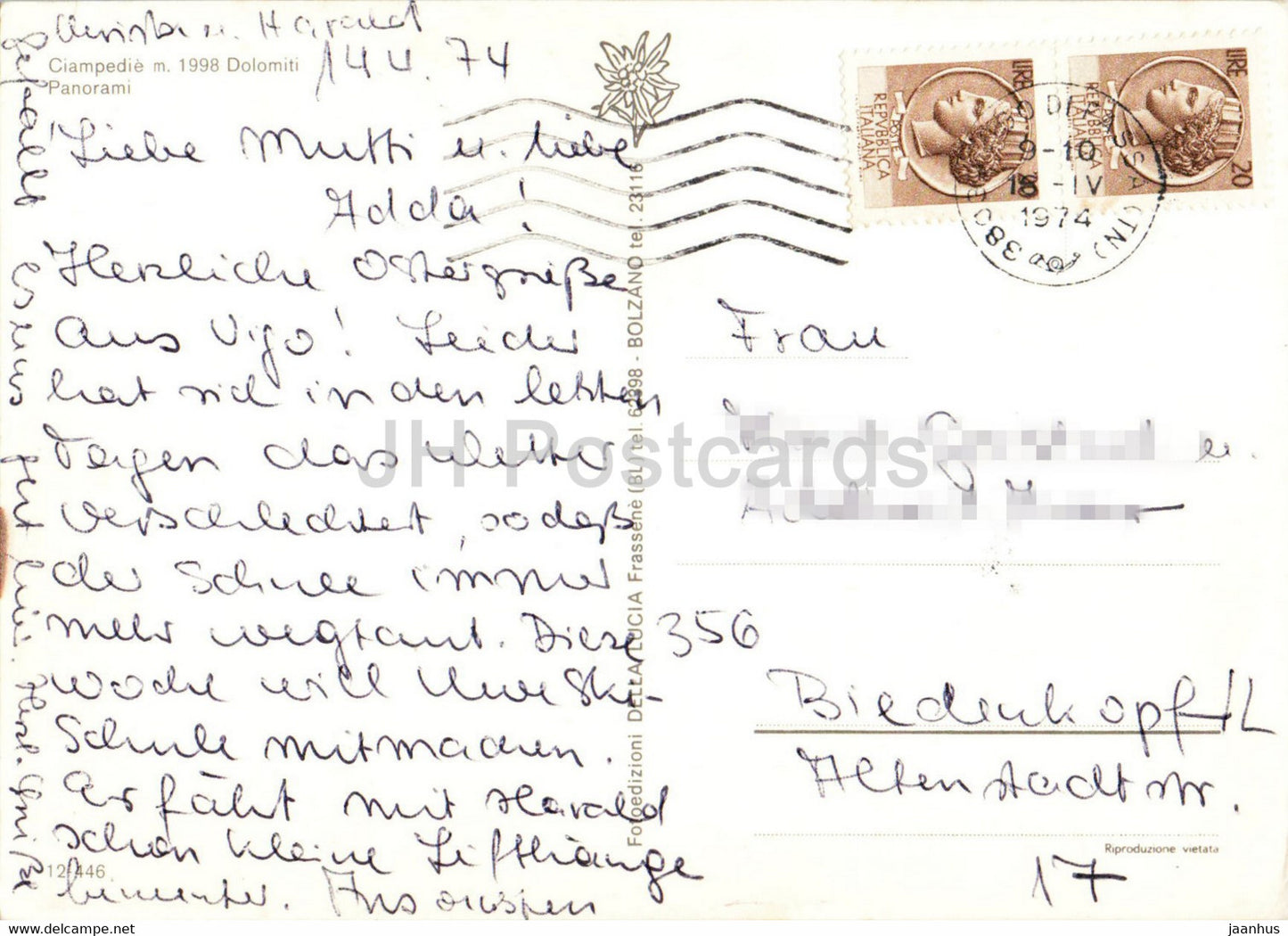 Ciampedie - Val di Fassa 1998 m - Dolomiti - 1975 - Italy - used