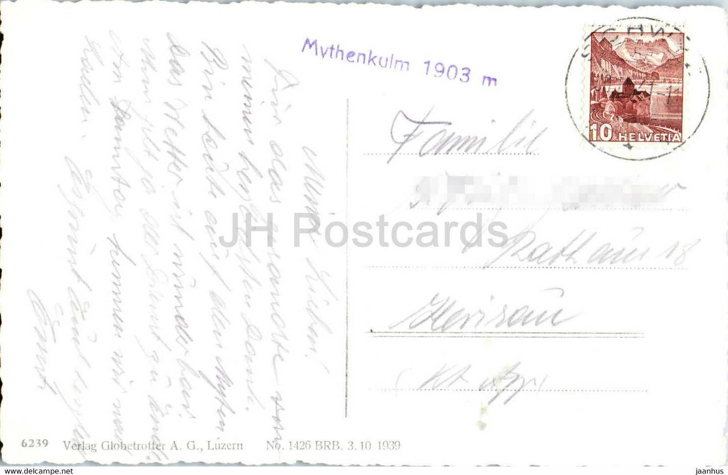 Holzegg mit Gr Mythen - 6239 - 1941 - old postcard - Switzerland - used