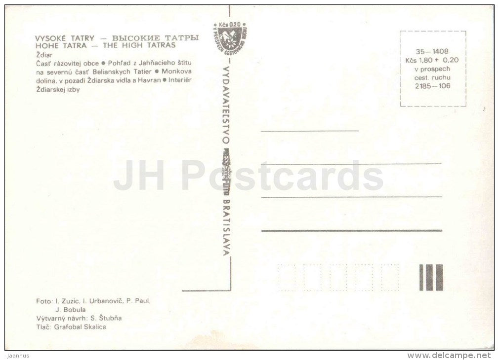 Zdiar - village - Monkova valley - Vysoke Tatry - High Tatras - Czechoslovakia - Slovakia - unused - JH Postcards