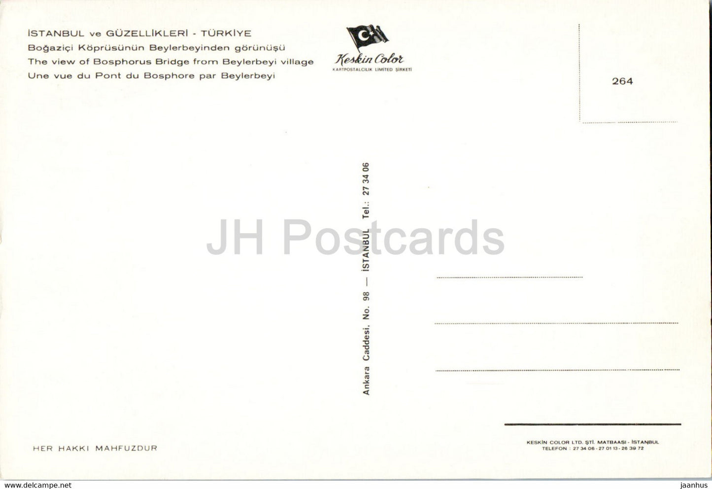 Istanbul - The view of Bosphorus Bridge from Beylerbey village - 264 - Keskin Color - Turkey - unused