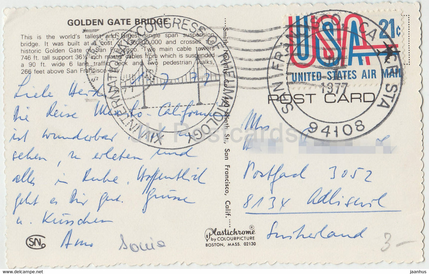 San Francisco - Golden Gate Bridge - International Congress of Rheumatology - California - 1977 - USA - used