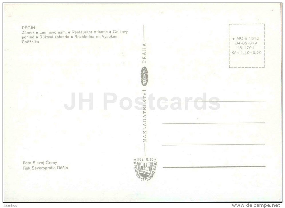 Decin - castle - Porta Roadhouse - hotel Grand - respiratory center with a swimming pool Czech - Czechoslovakia - unused - JH Postcards