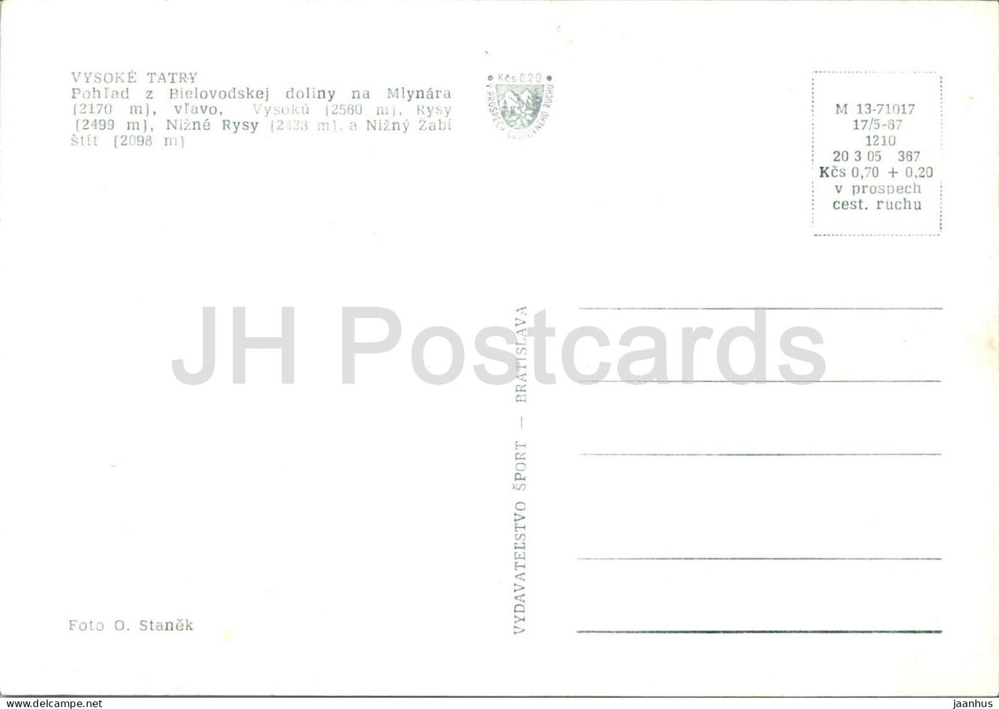 Vysoke Tatry - Pohlad z Bielovodskej doliny na Mlynara - Rysy - High Tatras - Slovakia - Czechoslovakia - unused