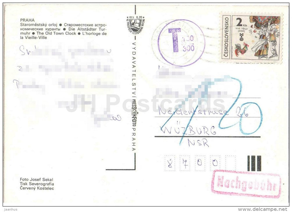 The Old Town Clock - Praha - Prague - Czechoslovakia - Czech - used - JH Postcards