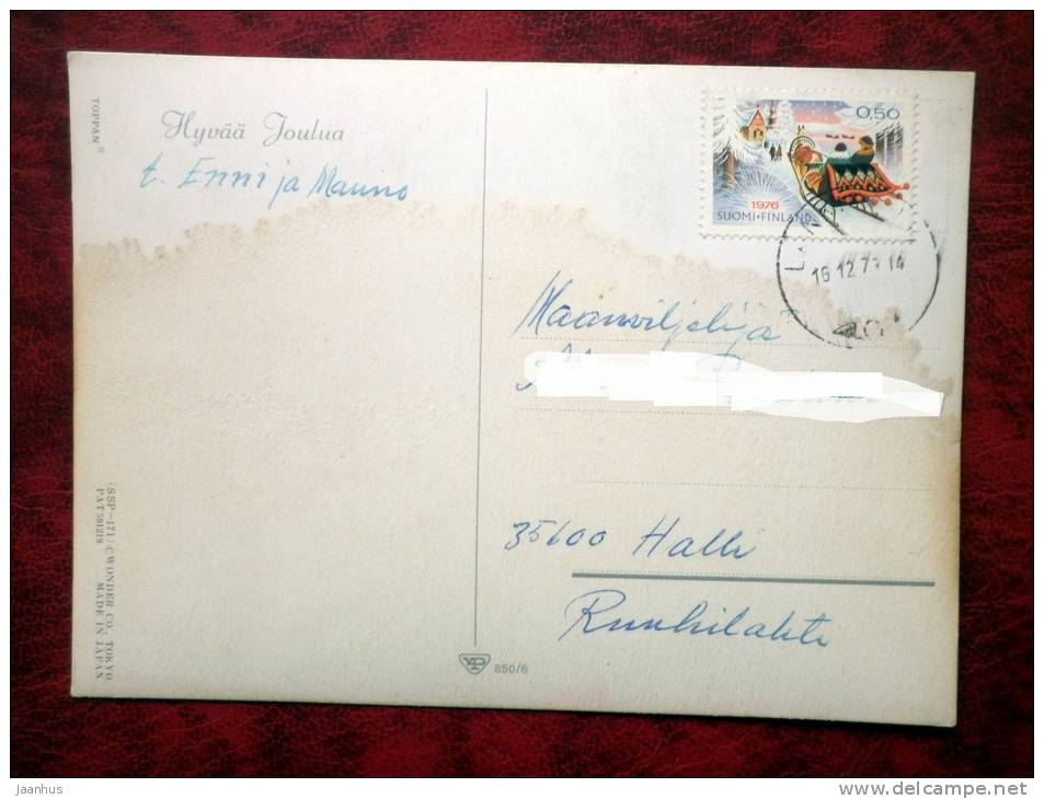 Japan - 3D - stereo - New Year - Christmas Bells - sent in Finland - nice stamp! - used - JH Postcards