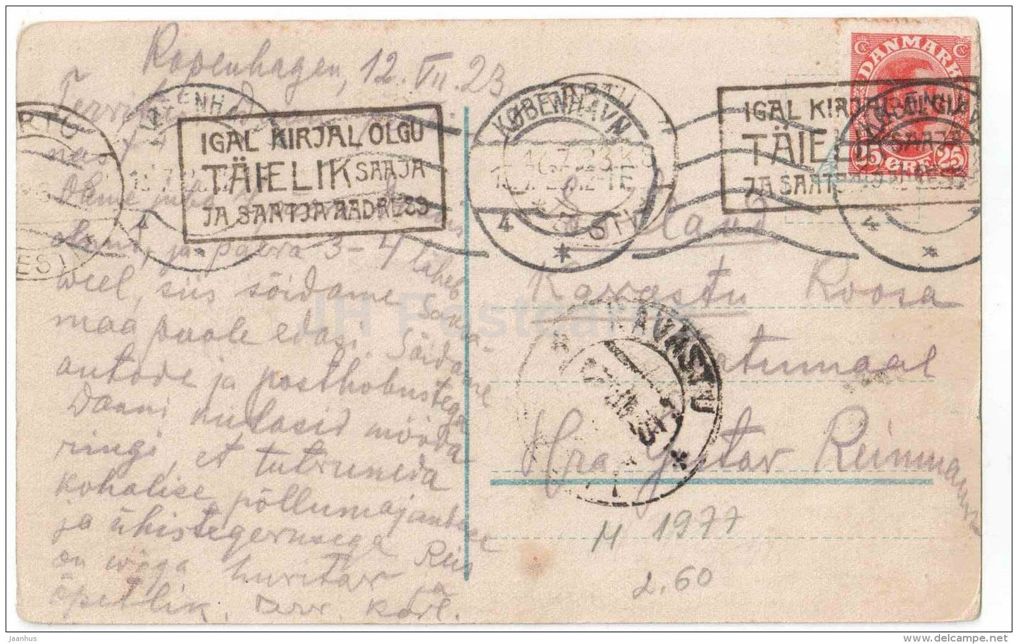 Kongens Nytorv - tram - square - Copenhagen - Denmark - 12008 - sent from Denmark Copenhagen to Estonia 1923 - JH Postcards