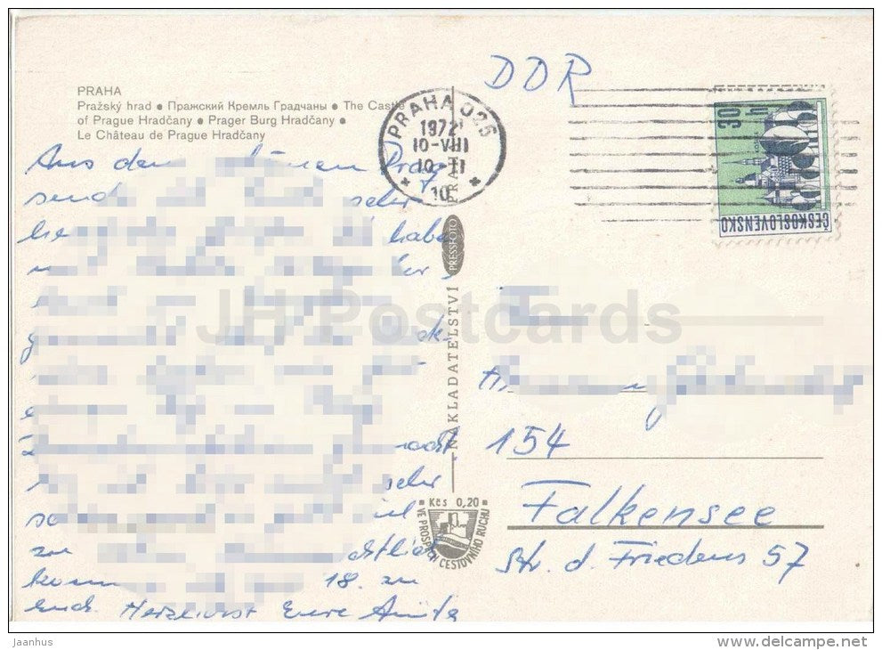 Praha - Prague - The Castle of Prague Hradcany - Czechoslovakia - Czech - used 1972 - JH Postcards