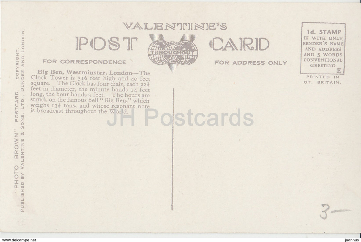 London - Big Ben - Westminster - Valentine - old postcard - England - United Kingdom - unused