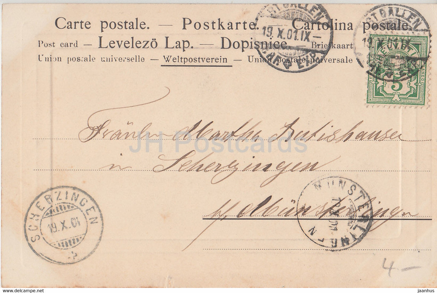 children in a boat - V S M - old postcard - 1901 - used