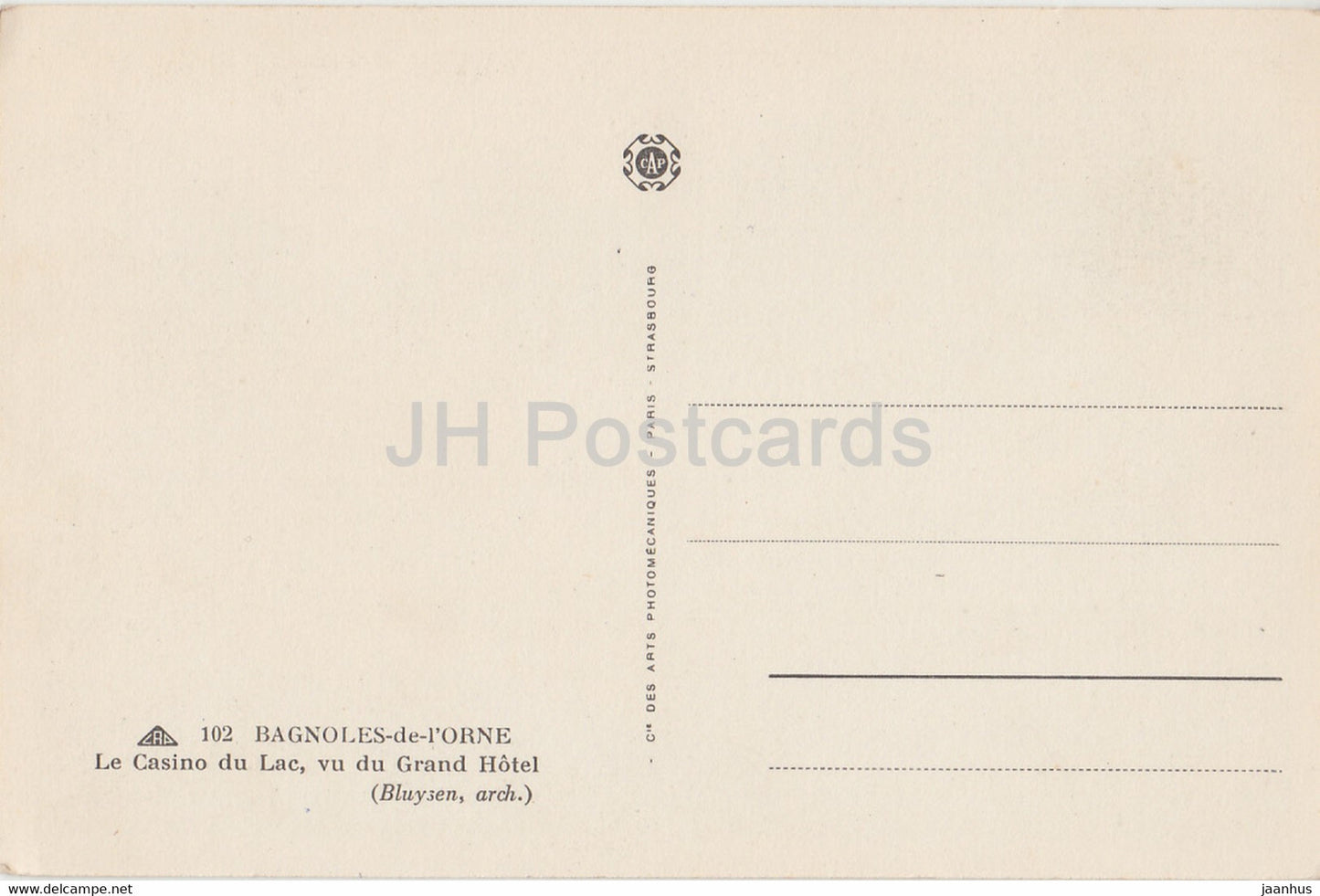 Bagnoles de l'Orne - Le Casino du Lac - vu du Grand Hôtel - 102 - carte postale ancienne - France - inutilisée