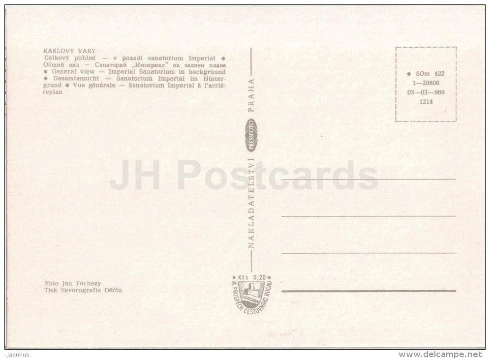 Karlovy Vary - Karlsbad - spa - 1 - general view , Imperial sanatorium in background - Czechoslovakia - Czech - unused - JH Postcards